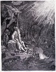 El juicio final terminará tu tormento... Placa XII - Ilustración de Gustave Doré (1832-1883), para La leyenda del judío errante de Pierre Dupont, edición Librería del magazín pintoresco, París 1862