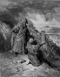 El último de los reyes moros deja Granada - grabado por Gustave Doré