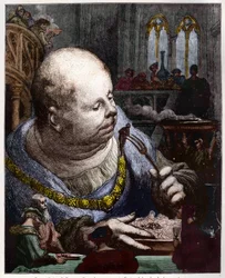 Los peregrinos son comidos en ensaladas - ilustración de "Gargantúa y Pantagruel", de François Rabelais - grabado de Gustave Doré