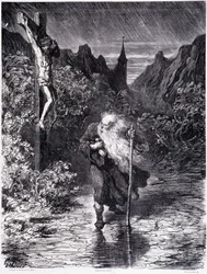 El judío errante pasando cerca de un Calvario - en "La leyenda del judío errante" de Gustave Doré, Librería de la Tienda Pintoresca