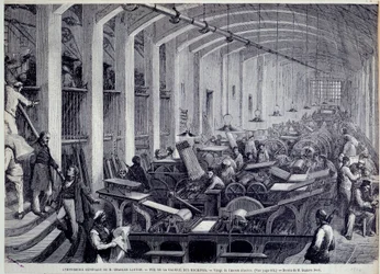 Vista de la galería de la máquina de impresión por Charles Lahure Grabado por Gustave Dore de “L