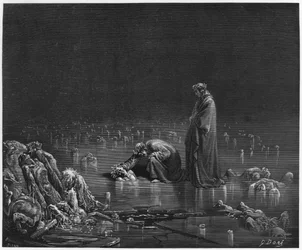 Virgilio (70-19 a.C.) y Dante, ilustración de 