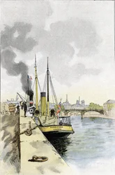 Barcos ingleses cerca del puente de los Saints-Peres o Carrousel, París Dibujo de Gustave Fraipont (1849-1923) de Saint-Juirs