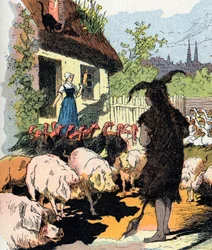 Sierva piel de asno Ilustración de Gustave Fraipont para "Piel de asno" (Ane skin) cuento de Charles Perrault (1628-1703), escritor francés (Ilustración para "Piel de asno" cuento literario francés) Colección particular