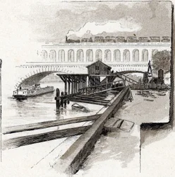 Le viaduct du point du Jour, Boulogne-Billancourt (Vista del puente viaducto del barrio de Point du jour, Boulogne Billancourt) Dibujo de Gustave Fraipont (1849-1923) de Saint-Juirs