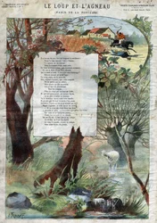 El lobo y el cordero. Fábulas de Jean de La Fontaine (1621-95). Ilustración de Gustave Fraipont (1849-1923). Colección privada.