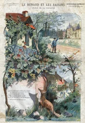 La zorra y las uvas. Fábulas de Jean de La Fontaine (1621-95). Ilustración de Gustave Fraipont (1849-1923). Colección privada.