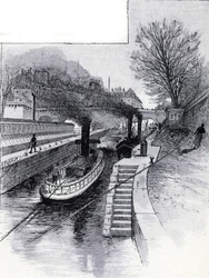 Remolcadores de la esclusa del Sena frente al Hotel des Monnaie, París Dibujo de Gustave Fraipont (1849-1923) de Saint-Juirs