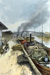 Vista del Canal de la Villette en París Dibujo de Gustave Fraipont (1849-1923) desde Saint-Juirs