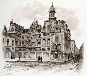 View of the Hotel de la Valletta on the Quai des Celestins, Paris (Vista del Hotel Valette en el muelle de los Celestinos, París) Dibujo de Gustave Fraipont (1849-1923) extraído de "La seine a travers Paris" de Saint-Juirs