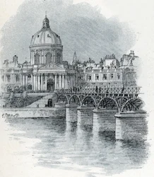 Vista del Instituto de Francia y del puente de las Artes en París Dibujo de Gustave Fraipont (1849-1923) tomado de "La seine a travers Paris" de Saint-Juirs