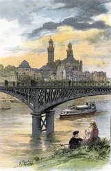 Vista de la pasarela de Passy (actual puente de Bir Hakeim) en París Dibujo de Gustave Fraipont (1849-1923) desde Saint-Juirs