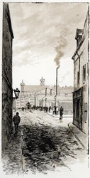 Vista de la morgue de París en la isla de la Cité, París Dibujo de Gustave Fraipont (1849-1923) de Saint-Juirs