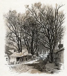 Vista del nuevo almacén de la rue Leopold, bercy París (Vista del almacén de la rue Leopold En bercy, París) Dibujo de Gustave Fraipont (1849-1923) extraído de "La seine a travers Paris" de Saint-Juirs