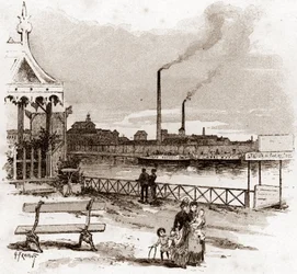 Vista del quai de Javel en París, actuel quai André-Citroen (Vista del quai André Citroen antiguamente quai de Javel, París) Dibujo de Gustave Fraipont (1849-1923) extraído de "La seine a travers Paris" de Saint-Juirs