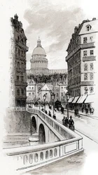 Vista de la rue de Bellay y de la cúpula del Panteón, París (View of the rue du Bellay and cupola of Pantheon, 5th district, Paris) Dibujo de Gustave Fraipont (1849-1923) de Saint-Juirs
