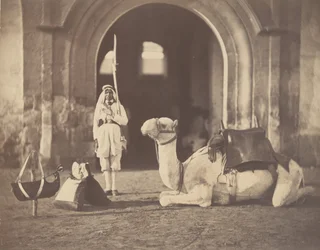 [Soldado y camello militar], 1866
