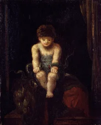 Hércules niño estrangulando a las serpientes (óleo sobre madera)