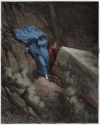 Infierno, Canto 11: La tumba ardiente del Papa Anastasio II (Anastase II), ilustración de La Divina Comedia de Dante Alighieri, 1885