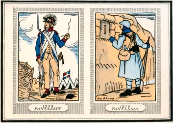 "Es para arrodillarse ante ellos" dicen nuestros entusiastas generales de sus Peludos. 1914-1917 (grabado)