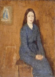 Una Chica Sentada con un Vestido Azul con Lunares, 1914-15