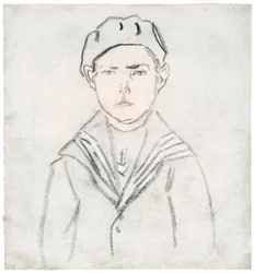 Niño con traje de marinero (tiza de color sobre papel)