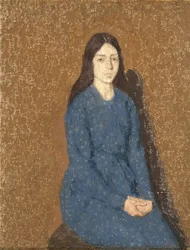 Muchacha con vestido azul (óleo sobre lienzo)