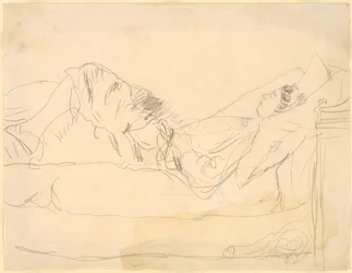 Chica tumbada en una cama (lápiz sobre papel)