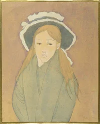 Chica con sombrero grande y cabello color paja, 1910s