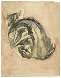 Gato carey sentado (técnica mixta sobre papel)