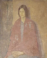 Joven con chal rojo, c.1912 (óleo sobre lienzo)