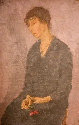 Mujer Sosteniendo una Flor