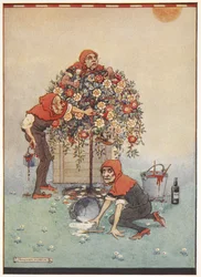 Los jardineros de la Reina del Corazón pintan de blanco a rojo las rosas de Alicia en el País de las Maravillas