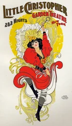 Entretenimiento. Danza. Bailarina de cancan. Cartel por H.A. Thomas para un espectáculo en el Little Christopher Theatre, Nueva York, EE.UU., c.1895 (cartel)