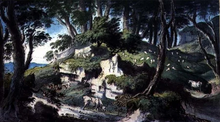 Paisaje, con vacas y ovejas
