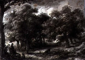 Paisaje boscoso, con figuras
