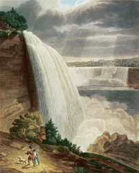 Cataratas del Niágara, parte de la caída americana desde el pie de la escalera, grabado por J. Hill, pub. por H.L.Megarcy