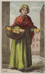 Vendedora de naranjas (litografía en color)