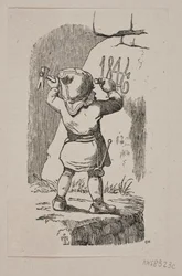 Un duende tallando el año 1846 en una roca