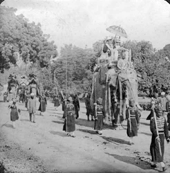 Lord y Lady Harding montando un elefante, India, 1913