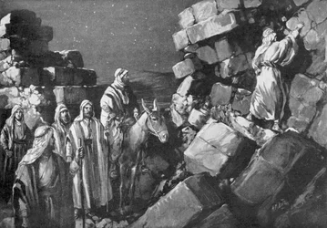Nehemías inspecciona las murallas de Jerusalén, 444 a.C. (litografía)