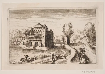 Paisaje fluvial con castillo en una colina