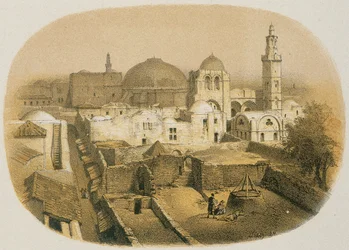 Iglesia del Santo Sepulcro en Jerusalén. Grabado de Stelzner - Steinkopk J.F. Editore