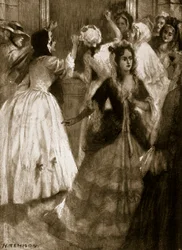 Damas clamando por admisión a la Cámara de los Lores, 1758, ilustración de la Historia de la Nación Británica de Hutchinson, c.1923