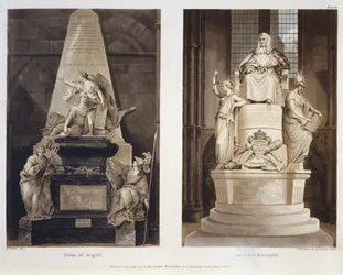 Tumbas del Duque de Argyll y Lord Mansfield, lámina 56 de la Abadía de Westminster, grabado por Williamson y Thomas Sutherland, publicado por Rudolph Ackermann, 1811