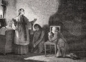 Luis XVI (1754-93) en oración antes de su ejecución