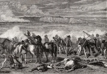 La batalla de Jemappes, 6 de noviembre de 1792, grabado por Alexandre Hurel