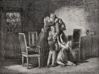 La última despedida de la familia real, 20 de enero de 1793, grabado por Carbonneau, de 