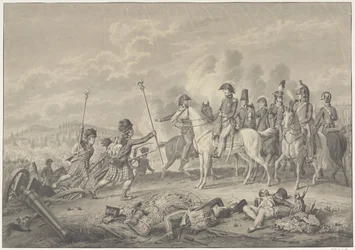 El duque de Wellington recibe dos estandartes con águilas capturados a los franceses en la batalla de Waterloo, 1815