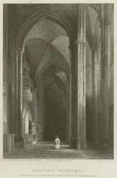 Catedral de Beauvais, pasillo norte del coro mostrando el monumento de Forbin y el reloj antiguo